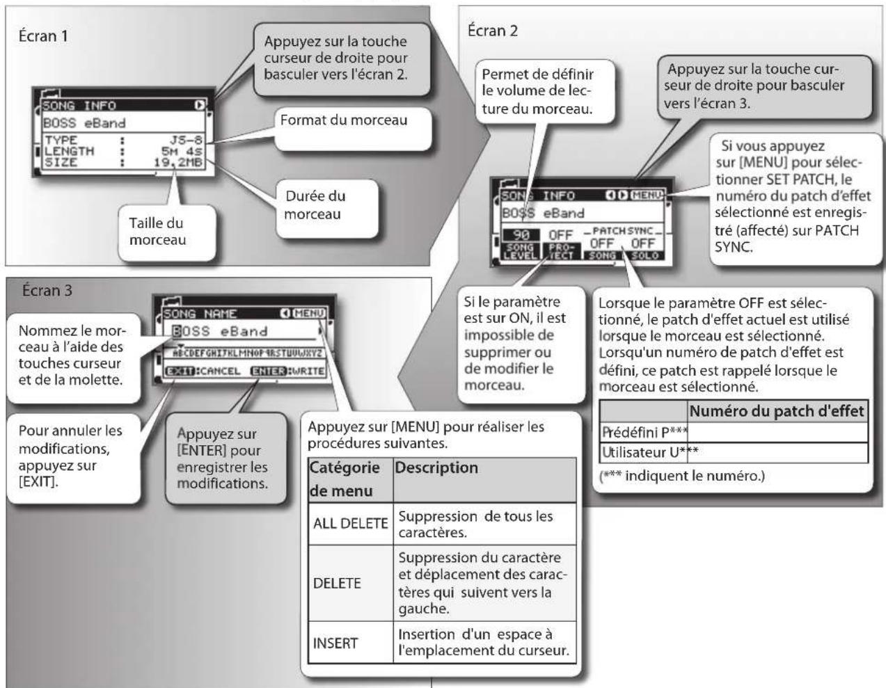 BOSS eBand JS8 - Paramétrage des morceaux (informations sur les morceaux/protection/effets/titre des morceaux) - 1