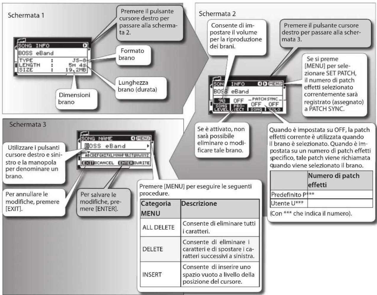 BOSS eBand JS8 - Impostazioni dei brani (informazioni sui brani/protezione/effetti/nome brano) - 1