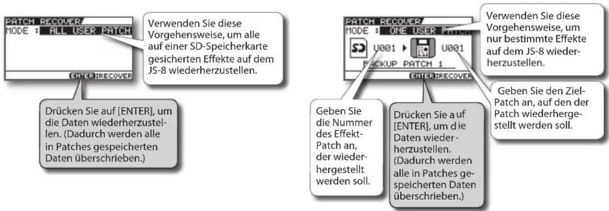 BOSS eBand JS8 - Wiederherstellen von Effekten, die auf SD-Speicherkarten gesichert wurden (RECOVERY) - 1