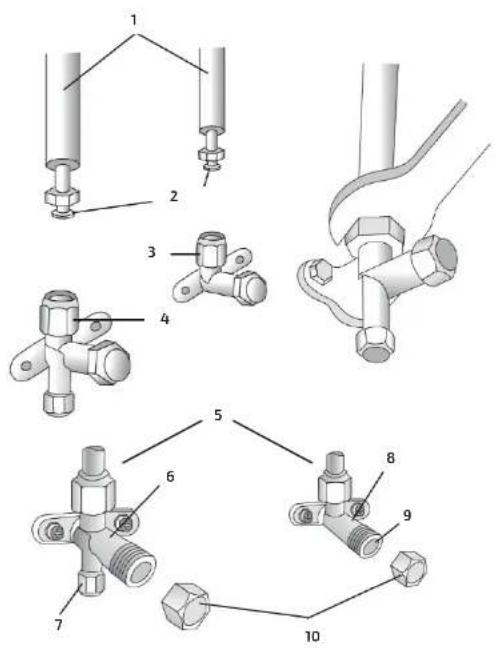 Technical diagram showing exploded view of a mechanical pipe fitting with numbered components