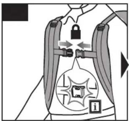 Diagram illustrating a medical or safety mechanism with labeled components including lock, belt, and directional arrows indicating movement.