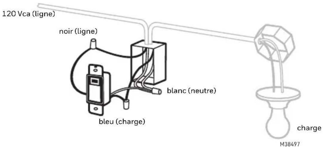 120 Vca (ligne) noir (ligne) blanc (neutre) bleu (charge) charge M38497