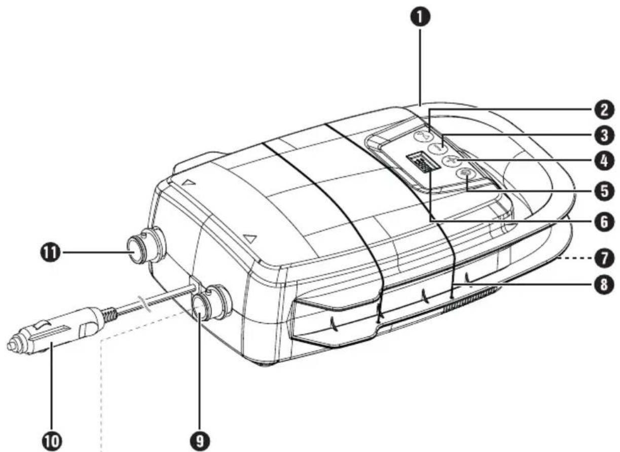 Technical diagram of a device with numbered parts for identification and assembly reference.