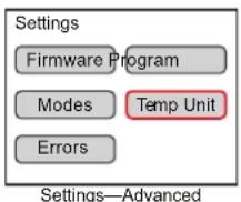 Settings Firmware Program Modes Temp Unit Errors Settings—Advanced