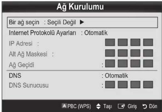 Ağ Kurulumu Bir ağ seçin : Seçili Değil ▶ Internet Protokolü Ayarları : Otomatik IP Adresi : Alt Ağ Maskesi : Ağ Geçidi : DNS : Otomatik DNS Sunucusu :