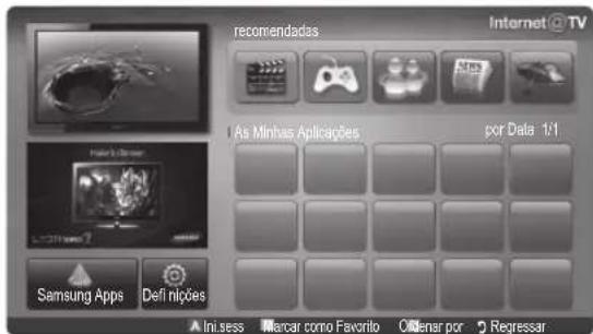recomendadas Internet @ TV As Minhas Aplicações por Data 1/1 Samsung Apps Defi nições ▲ Inêsess ▲ Marcar como Favorito ◆ Oóñar por ▼ Regressar
