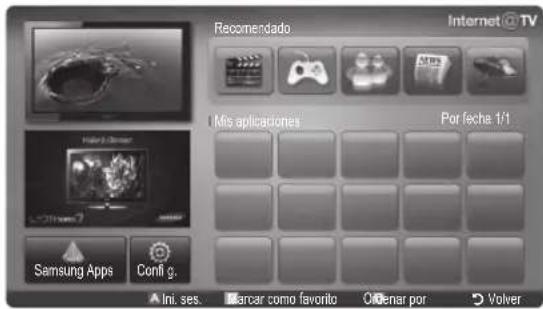 Recomendado Internet @ TV Mís aplicaciones Por fecha 1/1 Samsung Apps Confi g. Ini. ses. Mancar como favorito Olocenar por Volver