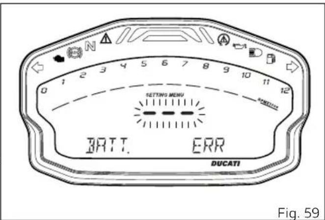 N 0 1 2 3 4 5 6 7 8 9 10 11 12 SETTING MENU BATT. ERR DUCATI Fig. 59