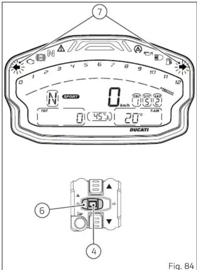 7 N SPORT 0 km/h EBC OTC ABS 115 2 TOT 0 (45°C) 20°C T-AIR DUCATI 6 4 Fig. 84