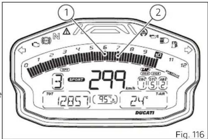 1 2 3 4 5 6 7 8 9 10 11 12 SPS 3 SPORT 299 km/h TOT 12857 (95°C) 24°C T-AIR DUCATI Fig. 116