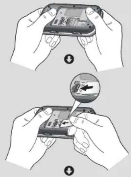 Diagram showing two-step smartphone touch-and-drop process: adding a device to screen, then adjusting the screen with an arrow indicating the action.