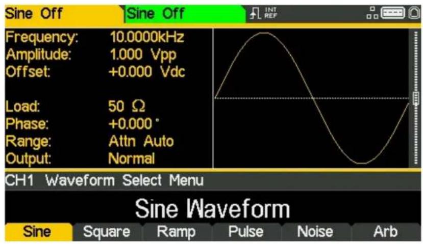 Aim TTi TGF4162 - Apertura del menu della forma d'onda - Sinusoidale - 1