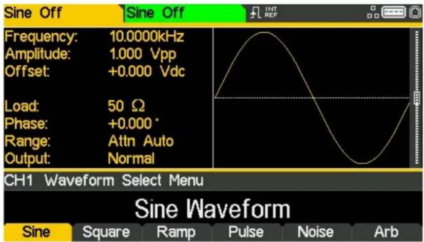 Aim TTi TGF4242 - Öffnen Sie das Wellenform-Menü - Sine (Sinus) - 1