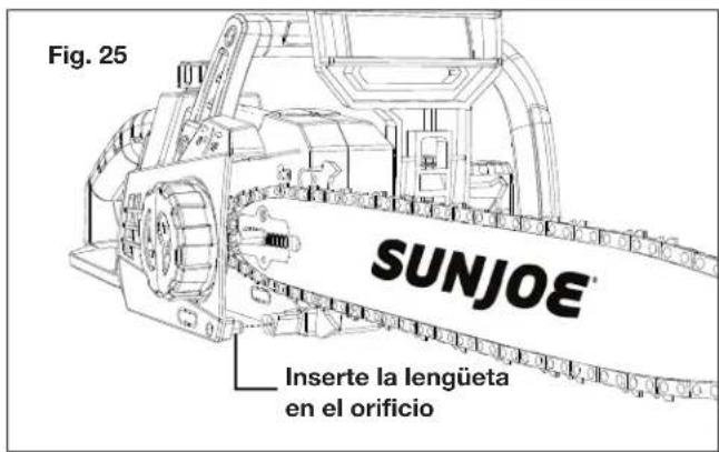 Fig. 25 SUNJOE® Inserte la lengüeta en el orificio