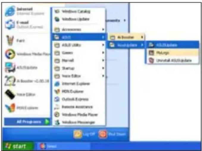 Delivered External Options E-mail Outlook Express Fact Windows Media Player ASUOptions AI Booster v0.00.18 Voice Editor POUSE Options All Programs Windows Catalog Windows Update Accessories ASU1 ASU2 Utilto Geens Marvell Startup Voice Editor Internet Explorer HOS Explorer Outlook Express Remote Assistance Windows Media Player Windows Messenger AI Booster Maculieve HiLogo Uninstall ASUOptions Log Off Real Stream start Select
