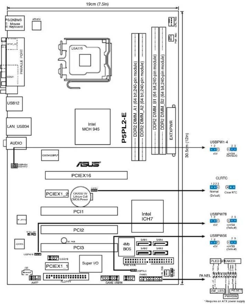 ASUS P5PL2E - Schéma de la carte mère - 1