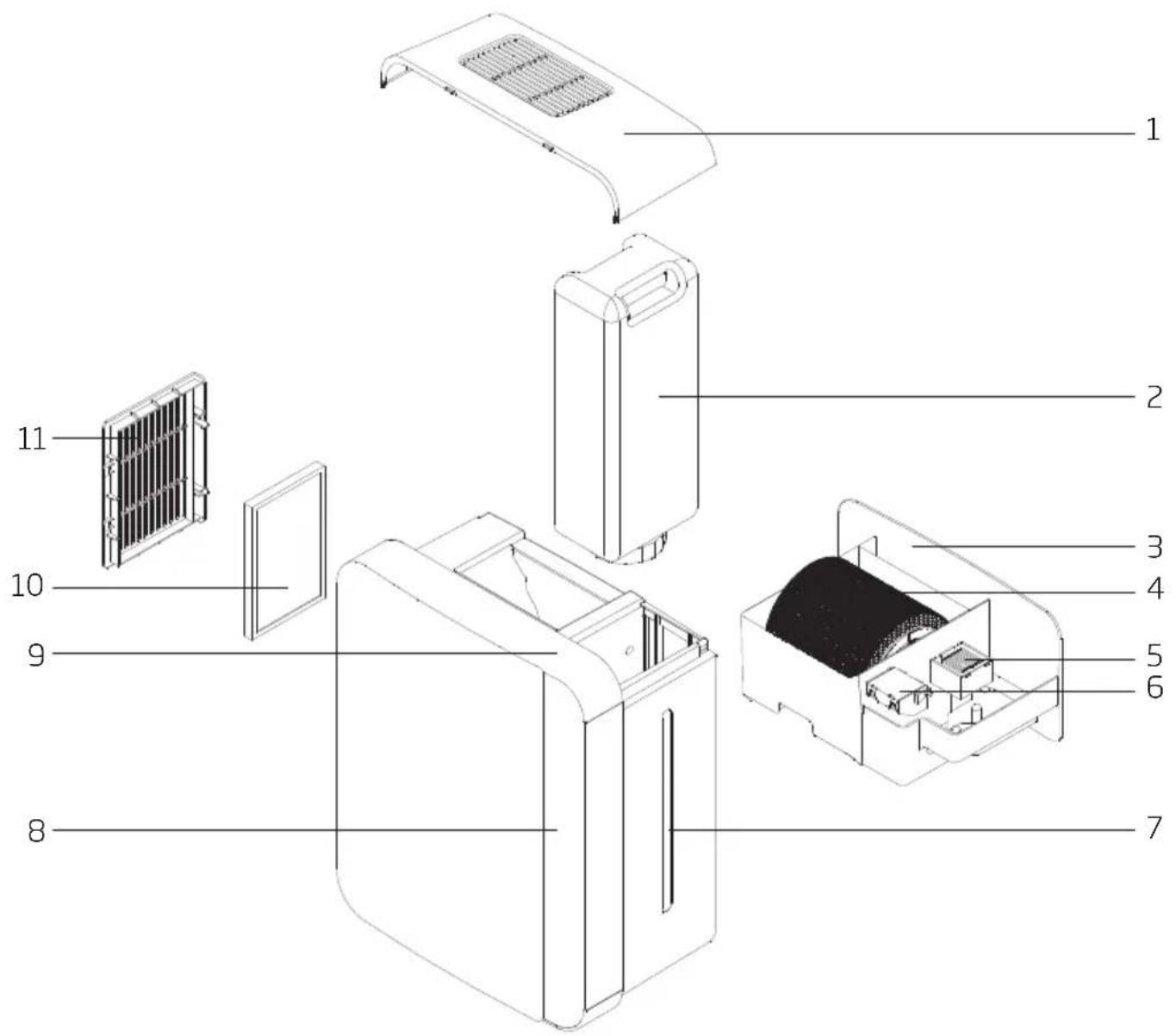 Exploded view diagram of a device with numbered parts for identification