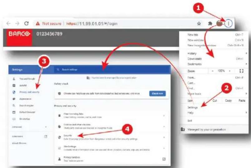 Barco XDX4K40 - Comment installer le certificat SSL dans votre navigateur - 1