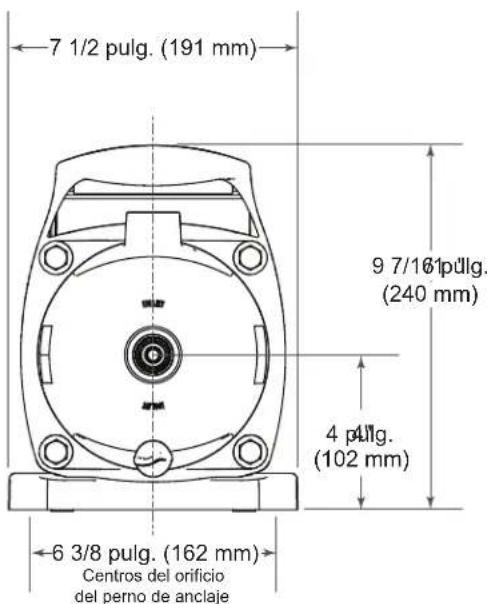 7 1/2 pulg. (191 mm) 9 7/161 pulg. (240 mm) 4 pulg. (102 mm) 6 3/8 pulg. (162 mm) Centros del orificio del perno de anclaje