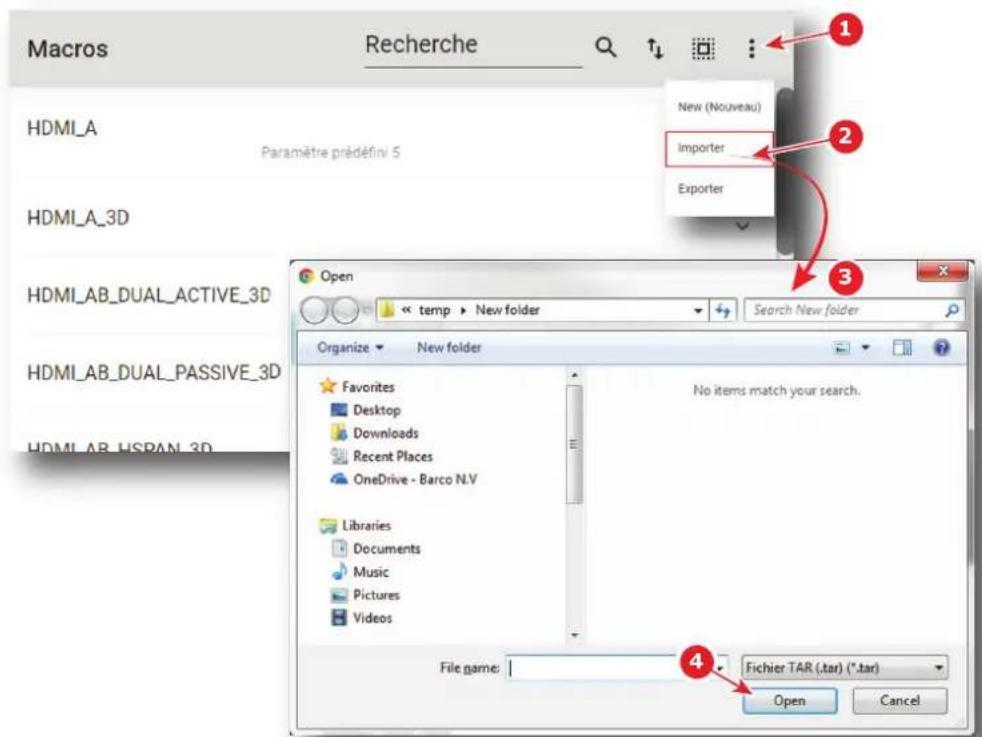 Barco XDM4K25 - Comment importer un fichier d'entrée - 1