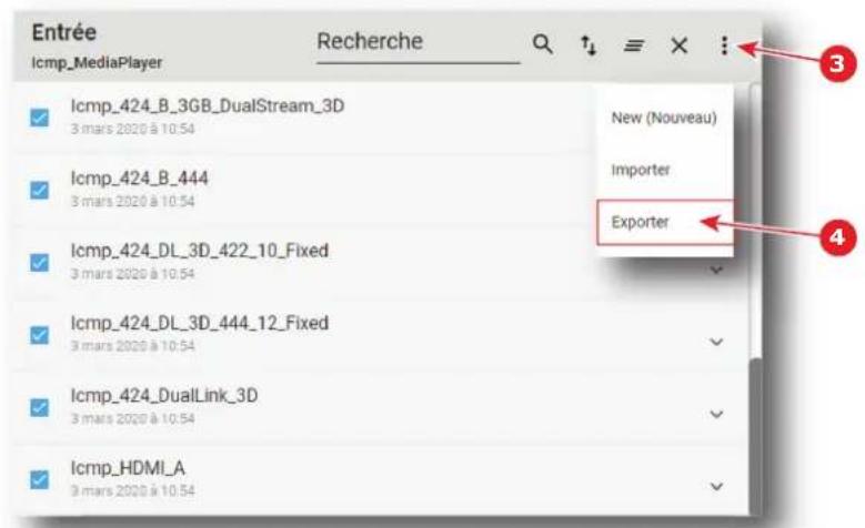 Barco XDM4K25 - Comment creator et exporter un package de sauvegarde de fichiers d'entrée - 2
