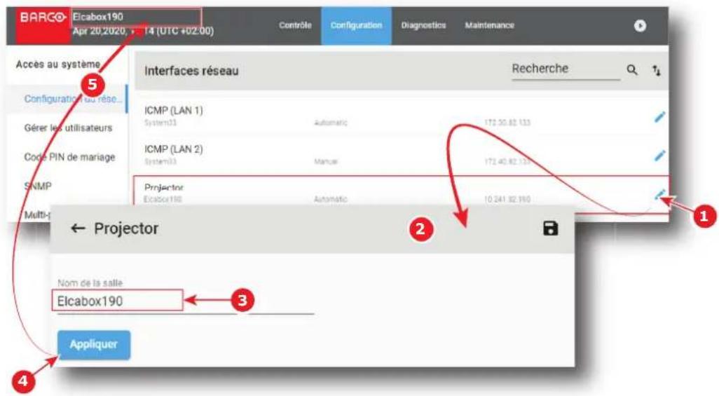 Barco XDM4K25 - Comment configurer le nom de la salle - 1