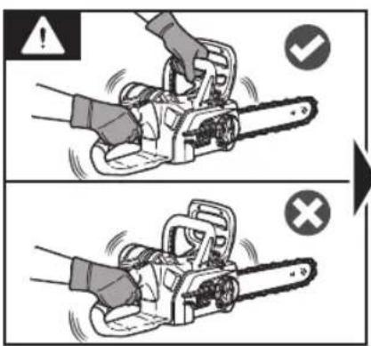 Diagram showing two steps of a chain drive with warning symbols and checkmarks indicating absence or error.