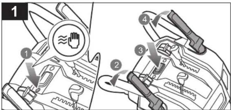 Diagram showing a hand gesture indicator on a device with numbered steps and directional arrows indicating motion or movement.