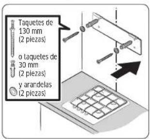 Taquetes de 130 mm (2 piezas) o laquetes de 30 mm (2 piezas) y arandelas (2 piezas)
