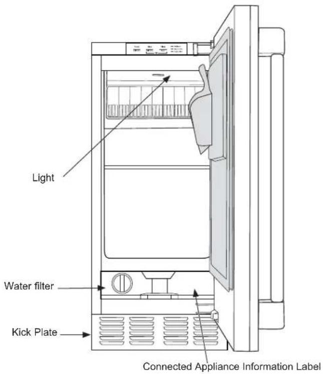 Light Water filter Kick Plate Connected Appliance Information Label