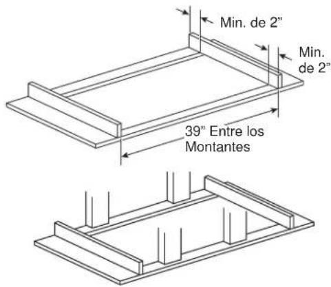 Min. de 2" Min. de 2" 39° Entre los Montantes