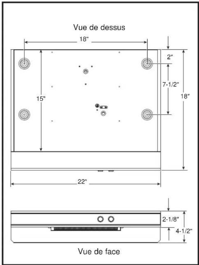 Vue de dessus 18" 2" 7-1/2" 15" 18" 22" 2-1/8" 4-1/2" Vue de face