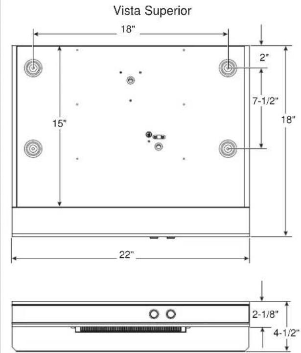 Vista Superior 18" 2" 7-1/2" 15" 18" 22" 2-1/8" 4-1/2"