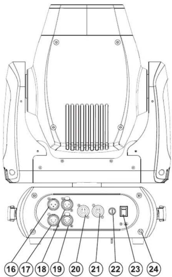 Technical diagram of a vehicle front panel with numbered component labels and electrical connectors