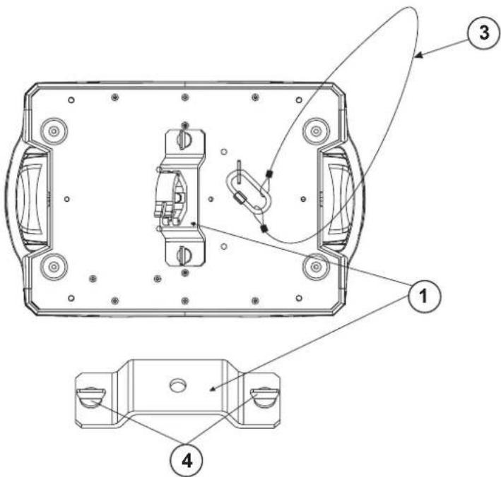Technical diagram of a device casing with labeled components and assembly lines
