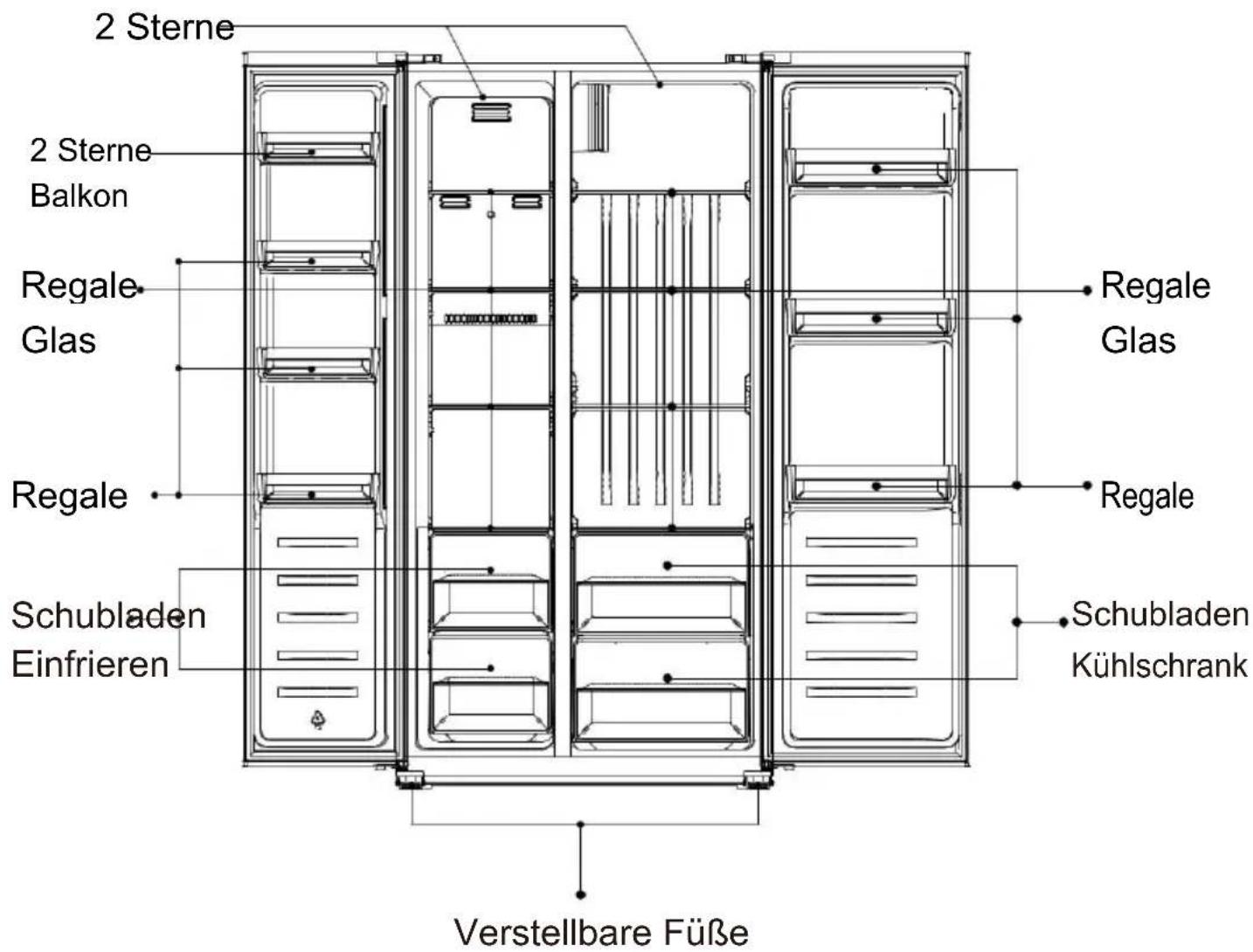 2 Sterne 2 Sterne Balkon Regale Glas Regale Schubladen Einfrieren Regale Regale Regale Schubladen Kühlschrank Verstellbare Füße