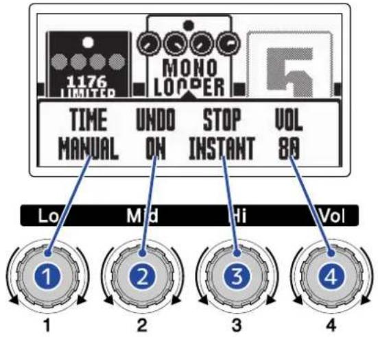 1176 UNITED MONO LOOPER TIME UNDO STOP VOL MANUAL ON INSTANT 80 Lo Mid Hi Vol ① ② ③ ④ 1 2 3 4