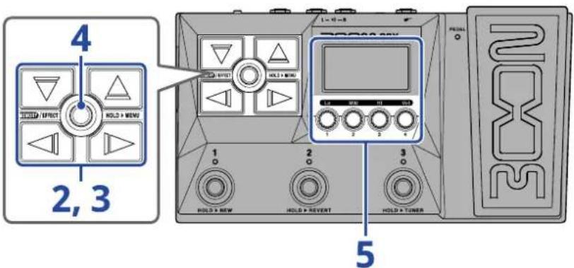 4 HOLD / EFFECT HOLD > MENU 2, 3 HOLD > NEW HOLD > REVENT HOLD > TUNER 1 2 3 4 5