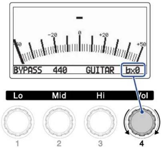-50 -20 0 +20 +50 BYPASS 440 GUITAR b×0 Lo Mid Hi Vol 1 2 3 4