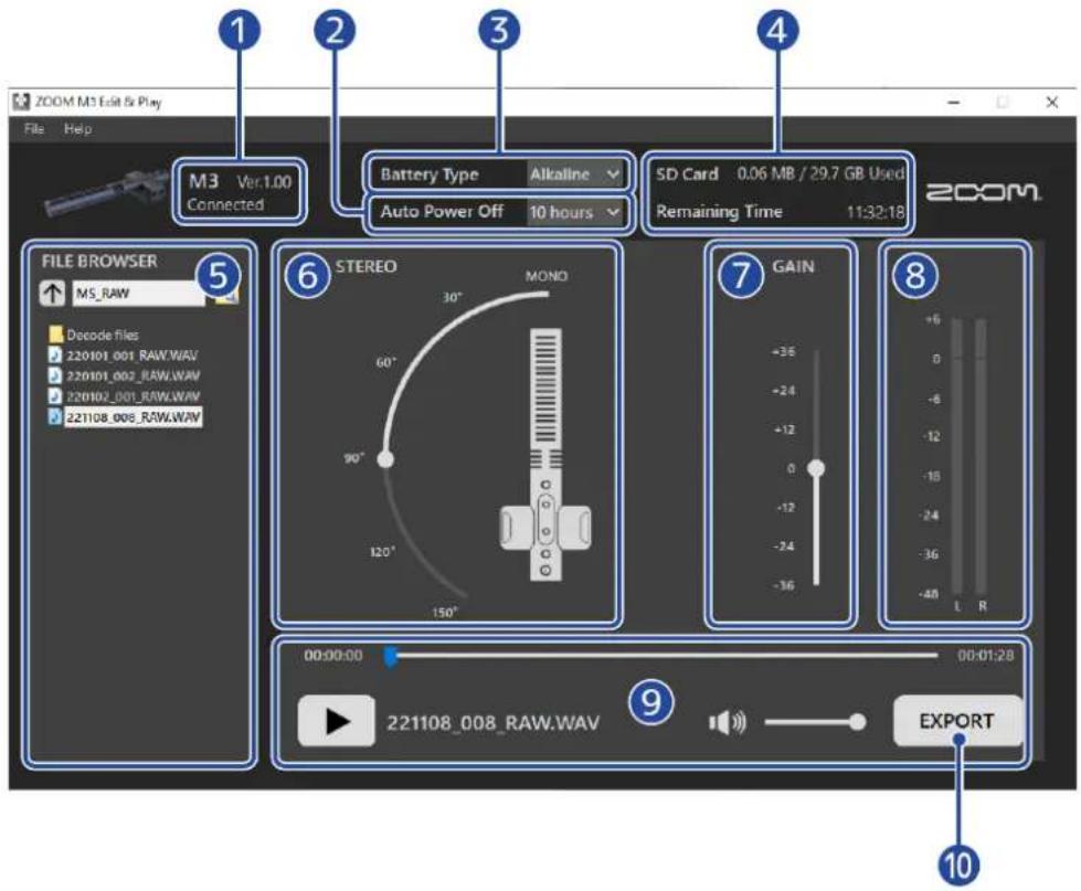 ZOOM M3 MicTrak - Présentation de l'écran de M3 edit & play - 1