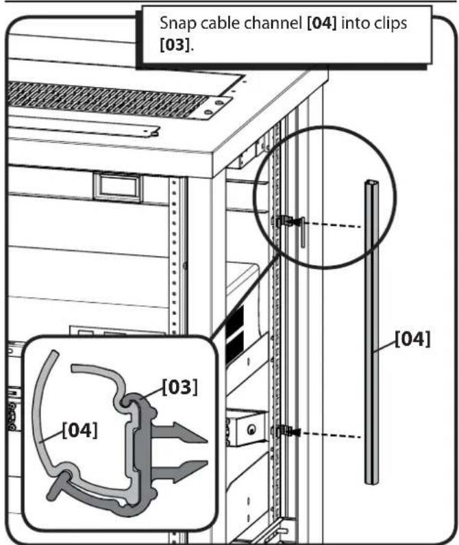 Snap cable channel [04] into clips [03]. [04] [03] [04]