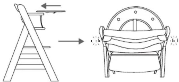 Diagram illustrating a folding mechanism with labeled 'click' instructions for the right-hand side.
