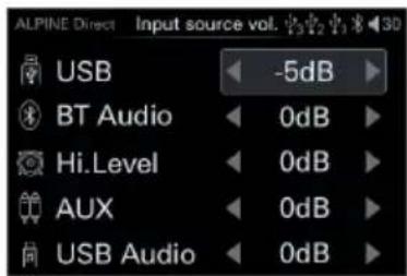 ALPINE HDS990 - Paramètres du volume de la source audio d'entrée - 1