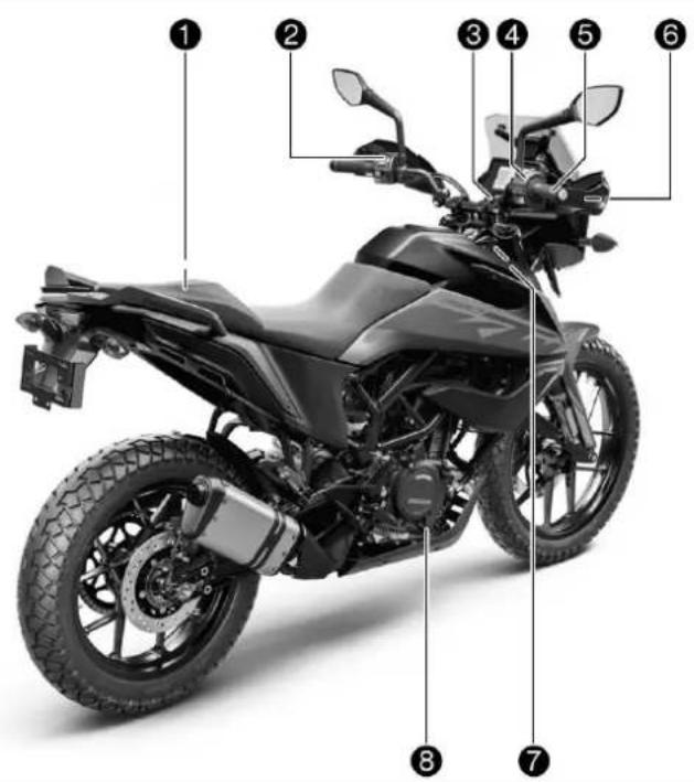 KTM 390 Adventure (2023) - Vue arrière droite du véhicule (représentation simplifiée) - 1