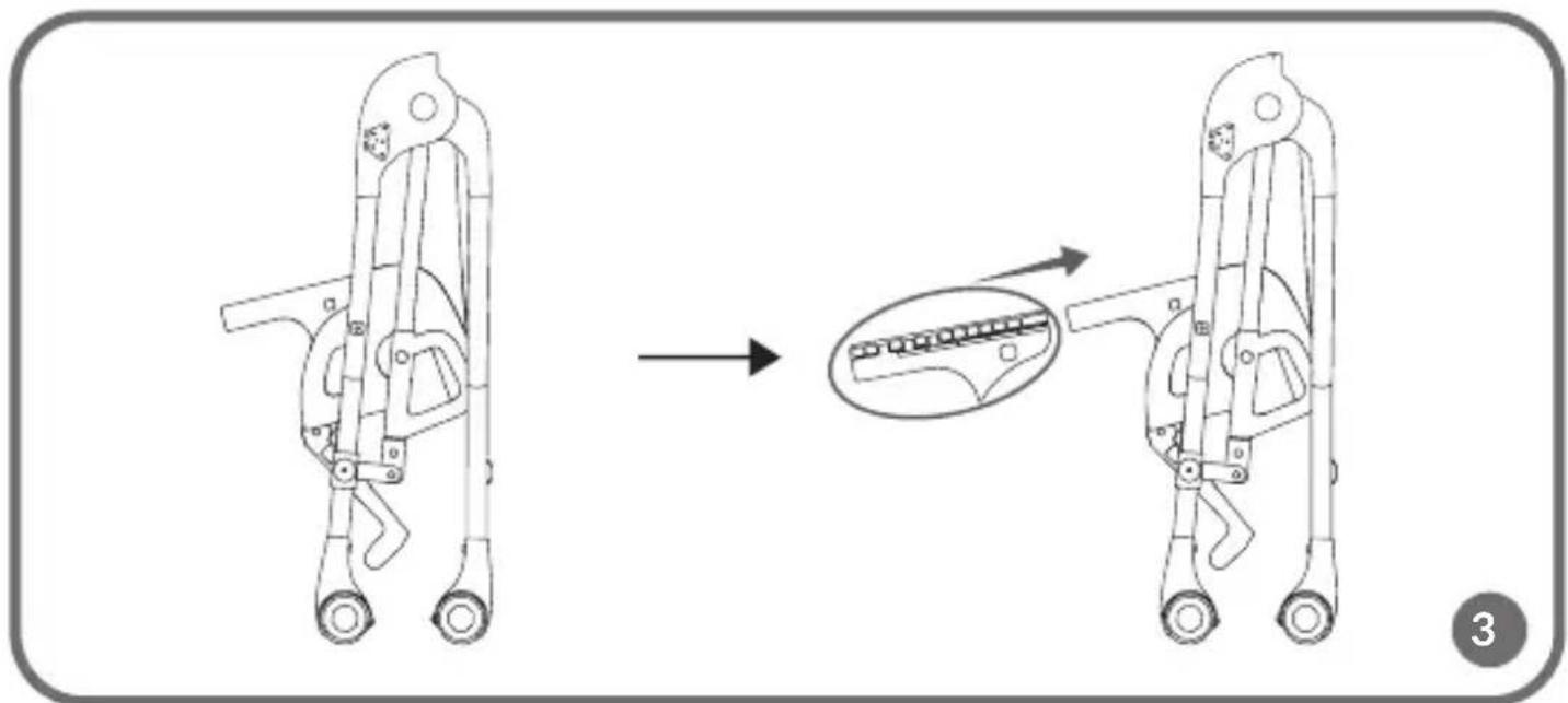 Diagram illustrating the step-by-step assembly of a mechanical device, showing before-and-after states and a close-up of the internal component.