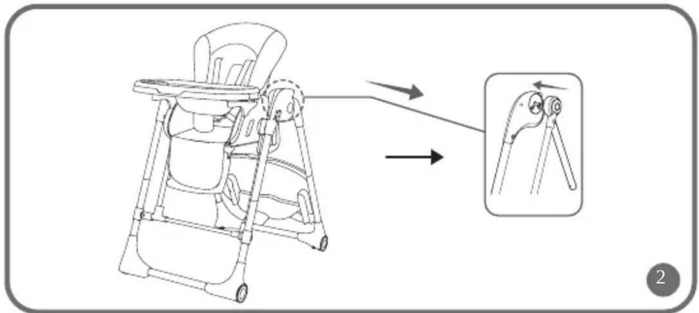 Diagram illustrating the step-by-step assembly of a baby's height seat, showing before and after states with directional arrows.
