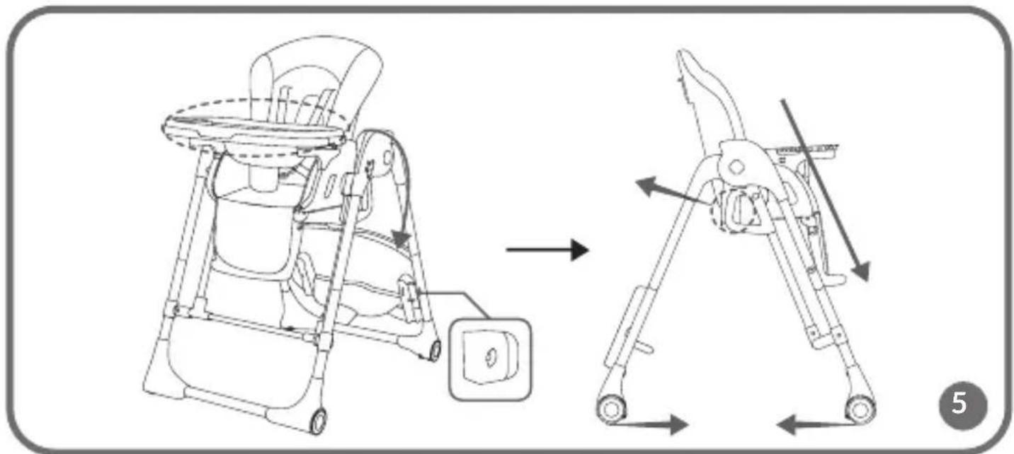 Technical diagram showing a baby seat assembly with directional arrows indicating motion or movement, labeled with number 5.