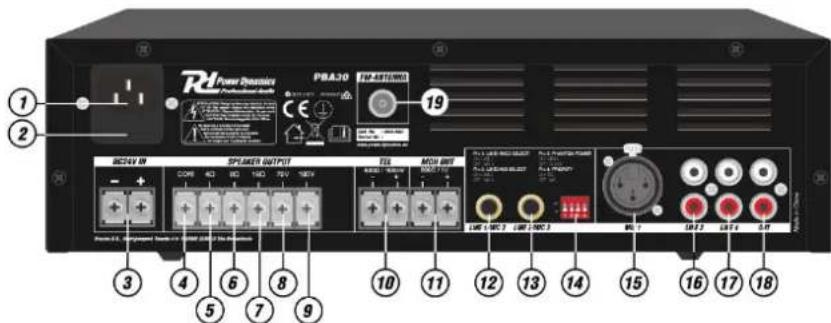 RD Power Dynamics PBA30 19 1 2 10 11 12 13 14 15 16 17 18 3 4 5 6 7 8 9 SICAV 19 SPAKER OUTPUT TEL MOH OUT LME 1 MEC 2 LME 2 MEC 3 BIL 7 LME 2.7 LME 6.8 5.17