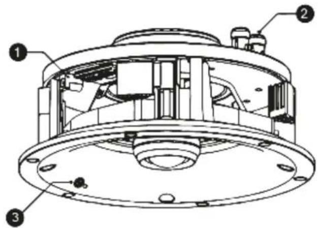 Technical diagram of a speaker or fan assembly with numbered components labeled 1, 2, and 3.