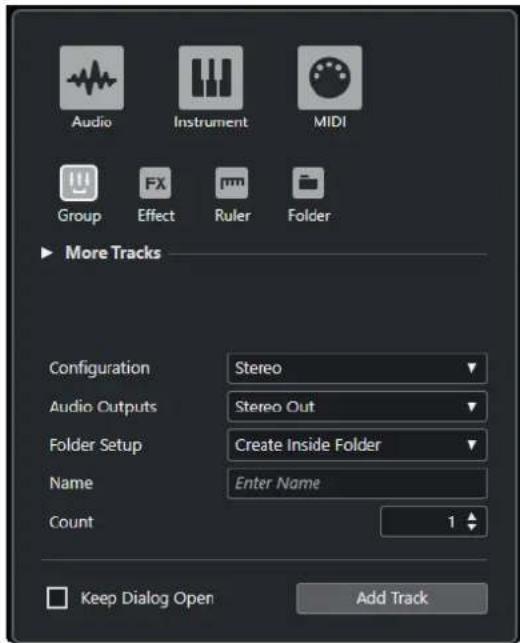 STEINBERG Cubase Elements 12 - Boîte de dialogue Ajouter une piste - Groupe - 1